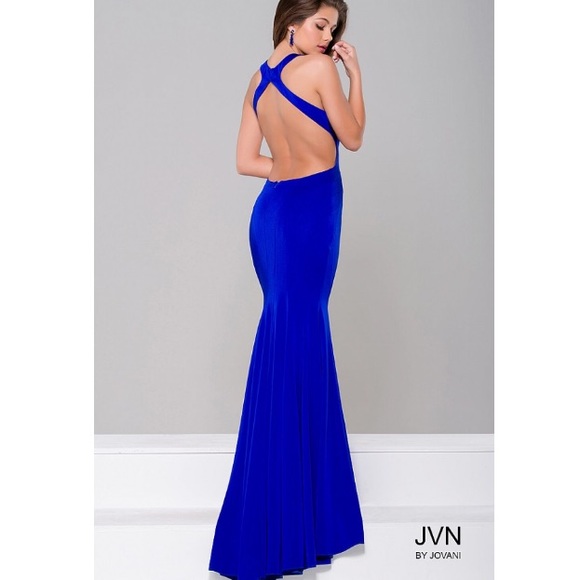 GORGEOUS! JVN JOVANI BLUE Gown w/ Cutouts! NEW - Picture 8 of 8
